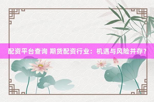 配资平台查询 期货配资行业：机遇与风险并存？