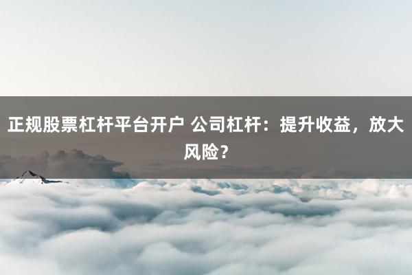 正规股票杠杆平台开户 公司杠杆：提升收益，放大风险？