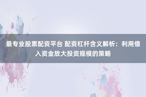最专业股票配资平台 配资杠杆含义解析：利用借入资金放大投资规模的策略