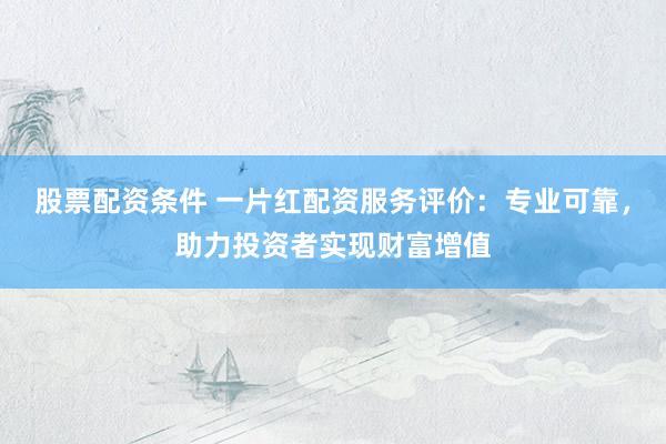 股票配资条件 一片红配资服务评价：专业可靠，助力投资者实现财富增值