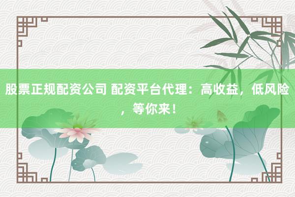 股票正规配资公司 配资平台代理：高收益，低风险，等你来！