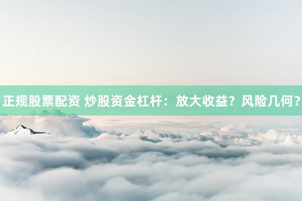 正规股票配资 炒股资金杠杆：放大收益？风险几何？
