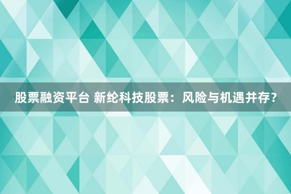 股票融资平台 新纶科技股票：风险与机遇并存？