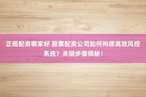 正规配资哪家好 股票配资公司如何构建高效风控系统？关键步骤揭秘！