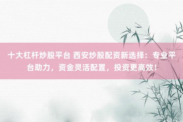 十大杠杆炒股平台 西安炒股配资新选择：专业平台助力，资金灵活配置，投资更高效！