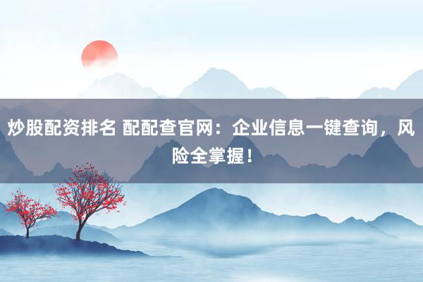 炒股配资排名 配配查官网：企业信息一键查询，风险全掌握！
