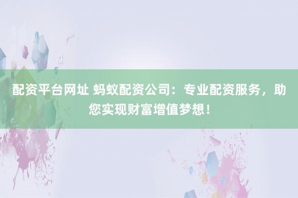 配资平台网址 蚂蚁配资公司：专业配资服务，助您实现财富增值梦想！