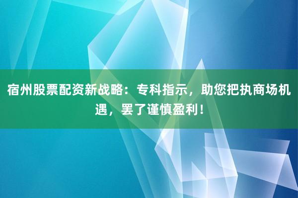宿州股票配资新战略：专科指示，助您把执商场机遇，罢了谨慎盈利！
