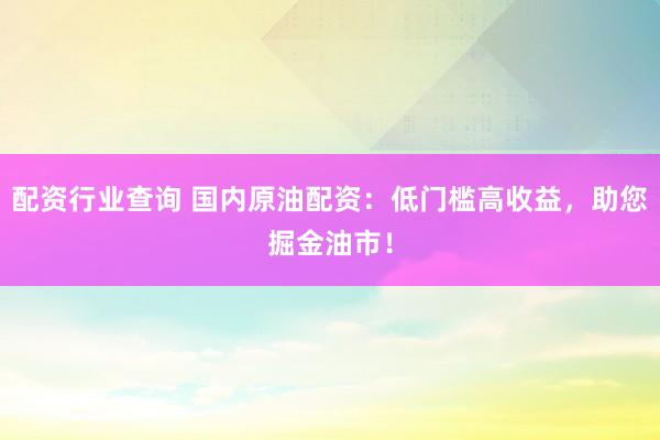 配资行业查询 国内原油配资：低门槛高收益，助您掘金油市！