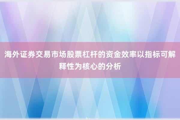 海外证券交易市场股票杠杆的资金效率以指标可解释性为核心的分析